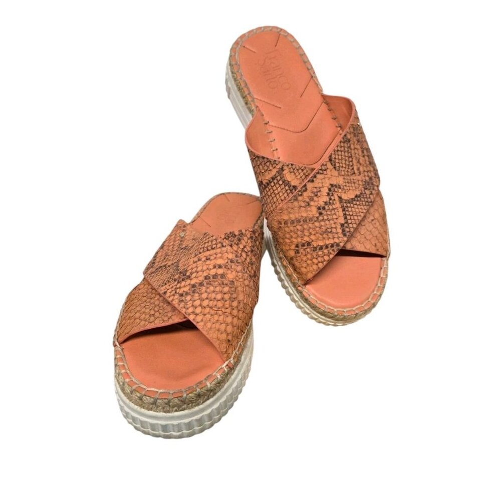 Franco Sarto Birch Slide Sandals Womens 9.5M Leather Espadrille Snakeskin Chunky